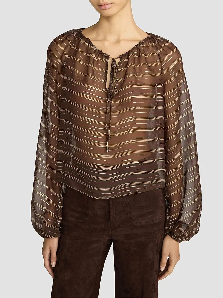 Frame Women's Balloon Metallic Striped Silk-Blend Blouse | Thumbnail 4 Frame Women's Balloon Metallic Striped Silk-Blend Blouse | Thumbnail 4