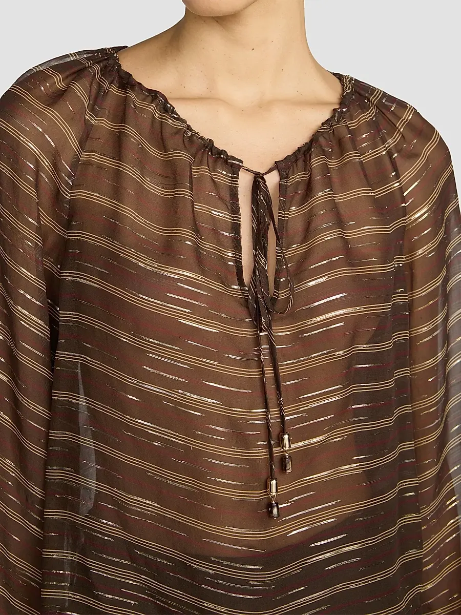 Frame Women's Balloon Metallic Striped Silk-Blend Blouse | Thumbnail 5 Frame Women's Balloon Metallic Striped Silk-Blend Blouse | Thumbnail 5
