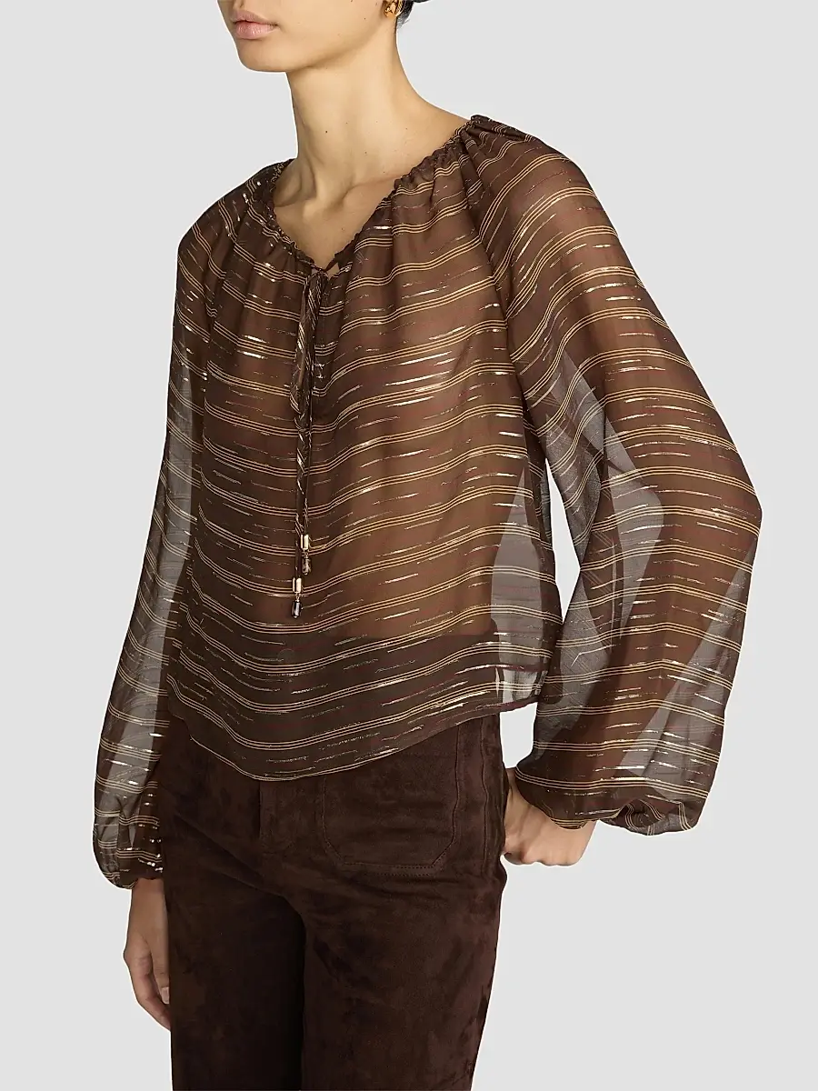 Frame Women's Balloon Metallic Striped Silk-Blend Blouse | Thumbnail 8 Frame Women's Balloon Metallic Striped Silk-Blend Blouse | Thumbnail 8