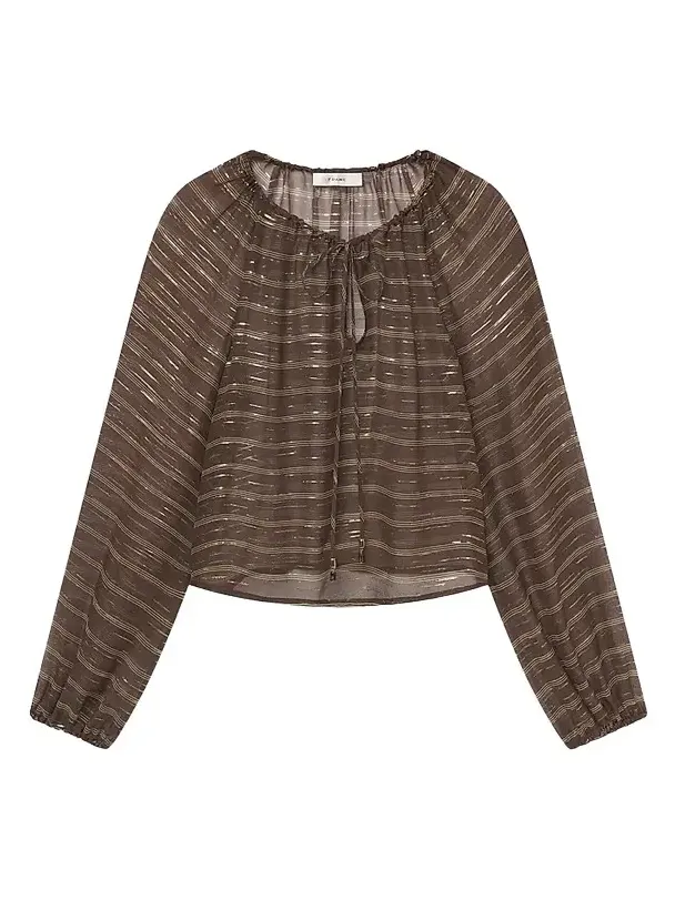 Women's Balloon Metallic Striped Silk-Blend Blouse