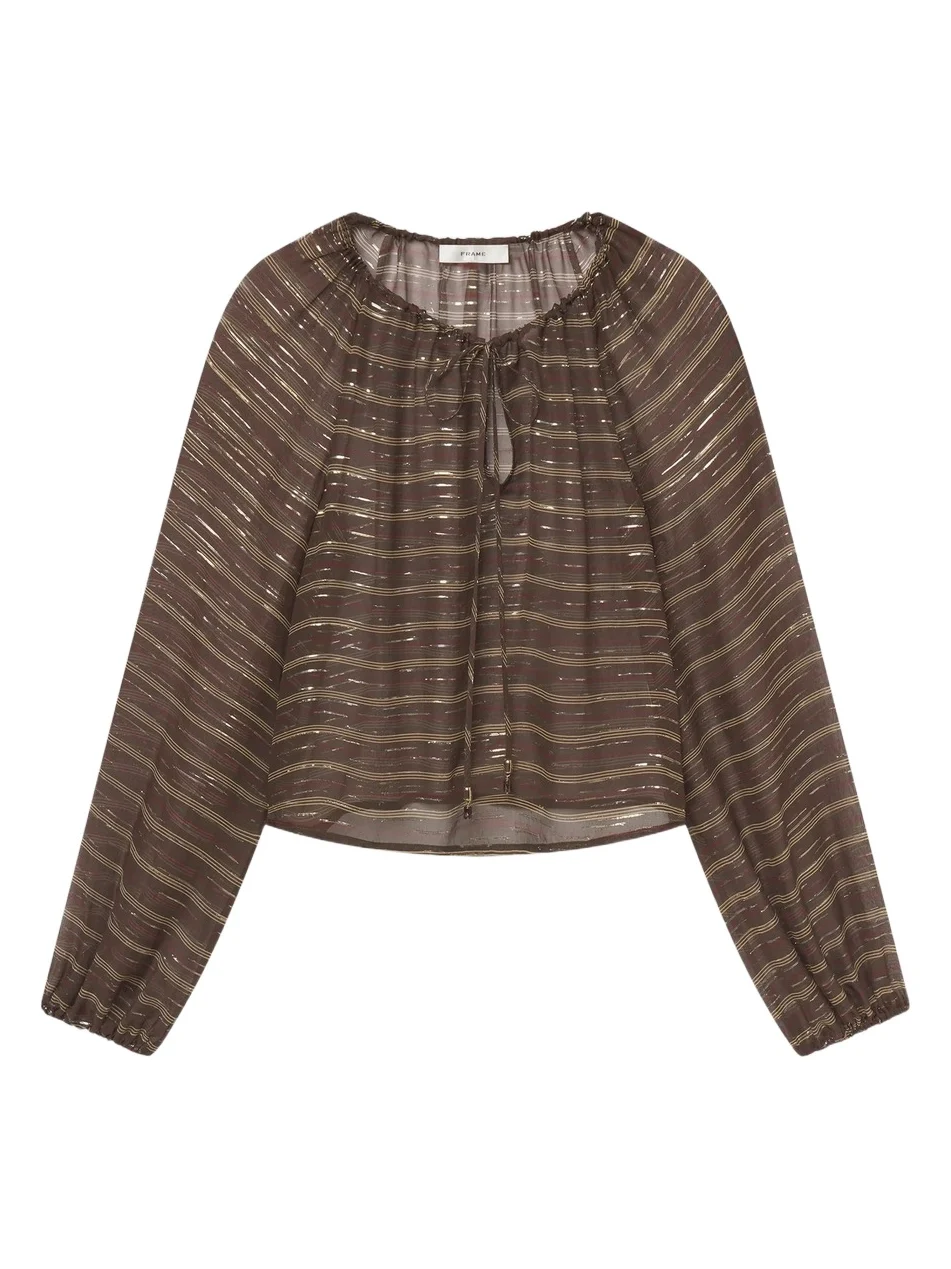 Frame Women's Balloon Metallic Striped Silk-Blend Blouse