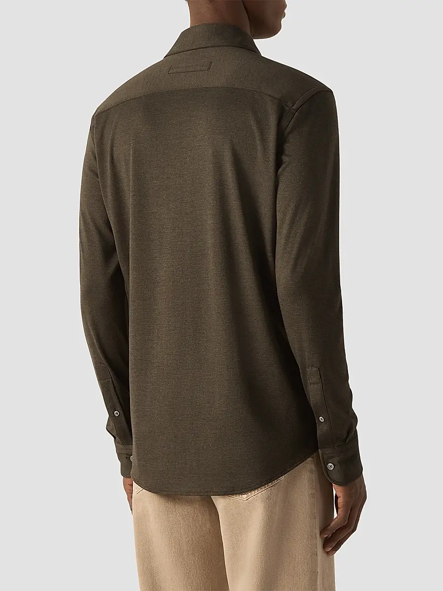 Zegna Men's Cashmere and Silk Shirt - Dark Olive Green | Thumbnail 3