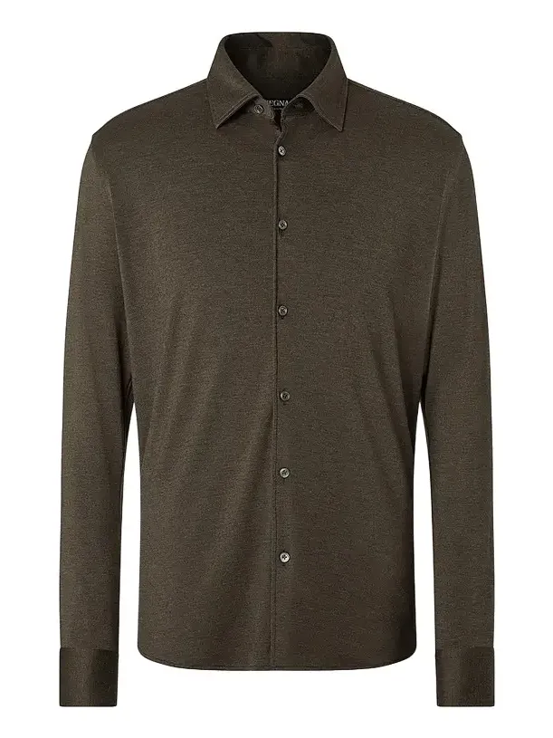 Men's Cashmere and Silk Shirt - Dark Olive Green Men's Cashmere and Silk Shirt - Dark Olive Green