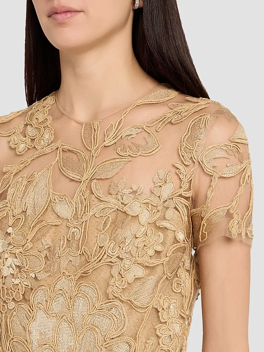 Naeem Khan Women's Floral Raffia Short-Sleeve Gown | Thumbnail 5 Naeem Khan Women's Floral Raffia Short-Sleeve Gown | Thumbnail 5