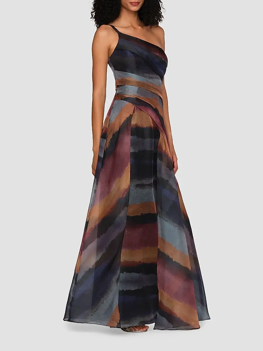 Kay Unger Women's Daniela Watercolor-Print One-Shoulder Gown | Thumbnail 2