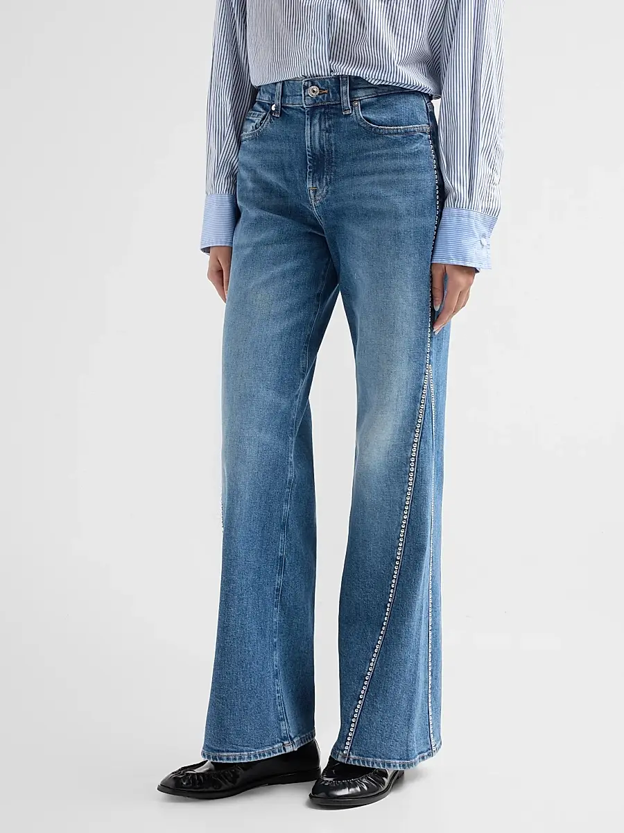 7 For All Mankind Women's Lotta Rhinestone Washed-Denim Wide-Leg Jeans | Thumbnail 4 7 For All Mankind Women's Lotta Rhinestone Washed-Denim Wide-Leg Jeans | Thumbnail 4