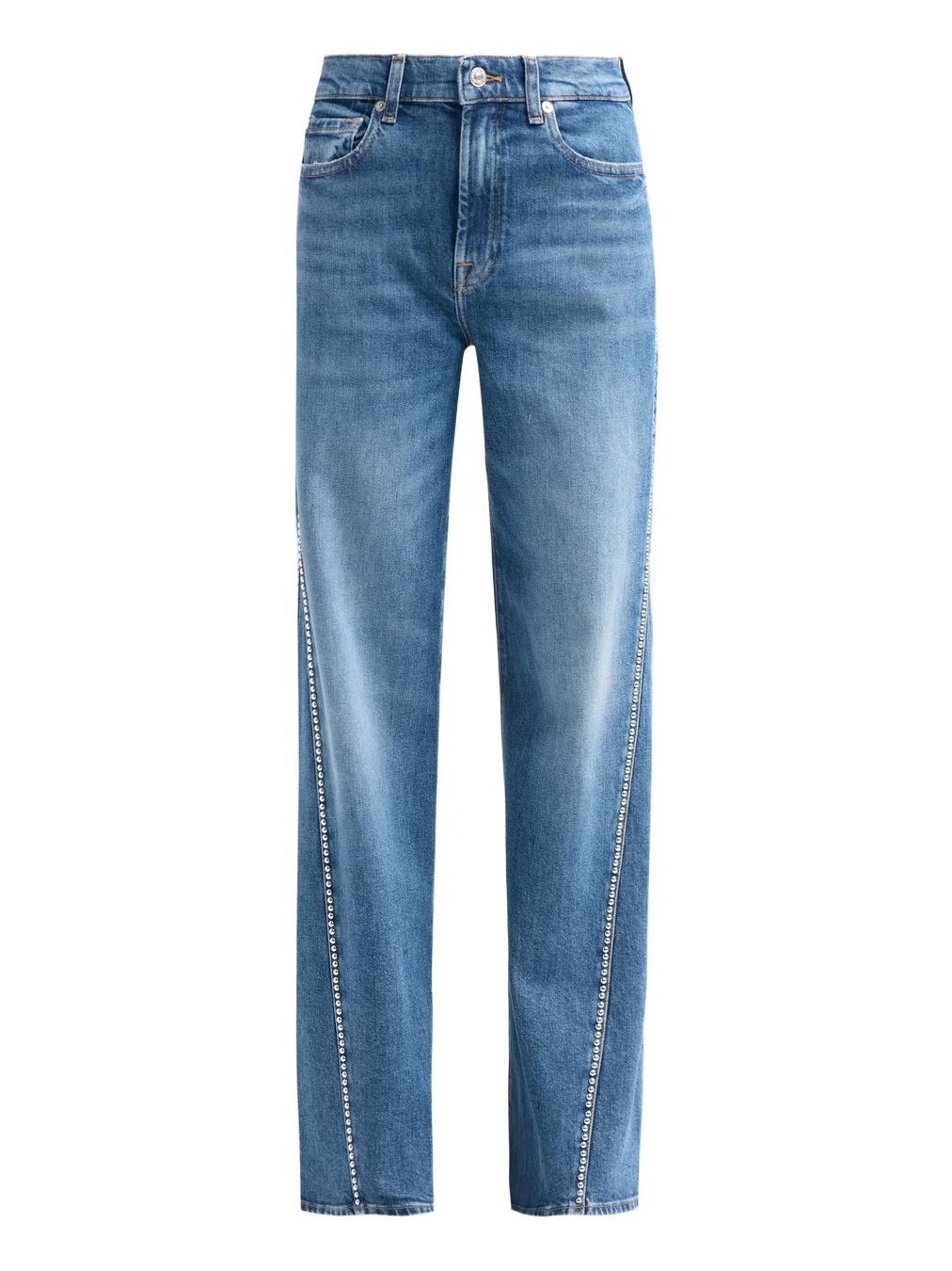 7 For All Mankind Women's Lotta Rhinestone Washed-Denim Wide-Leg Jeans