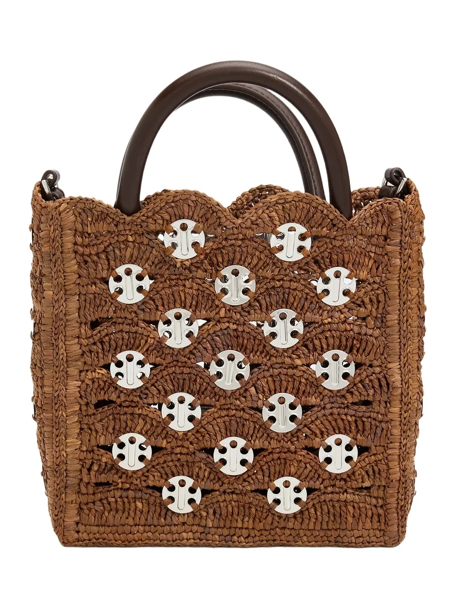 Women's Raffia & Leather Top Handle Bag