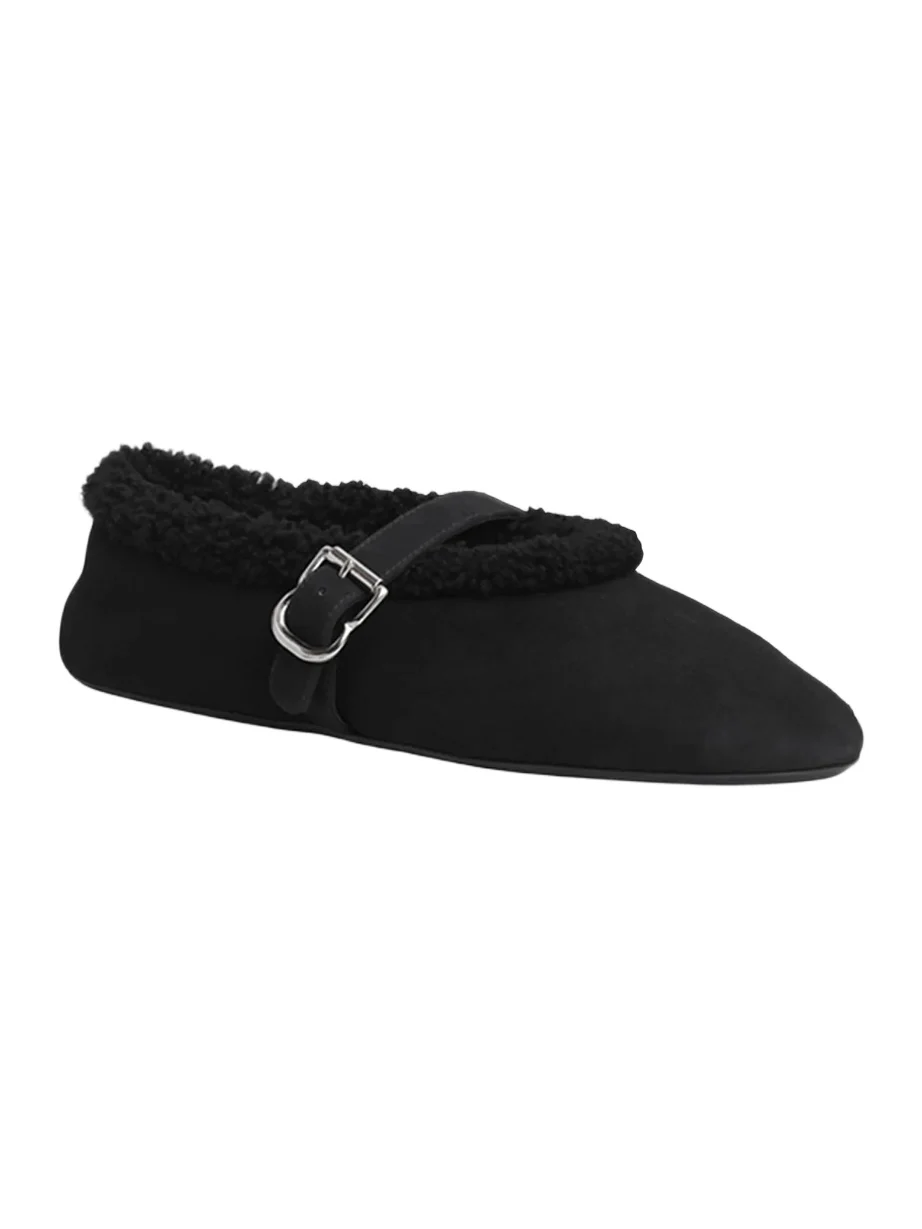 Alaïa Women's Shearling-Trim Suede Ballerina Flats