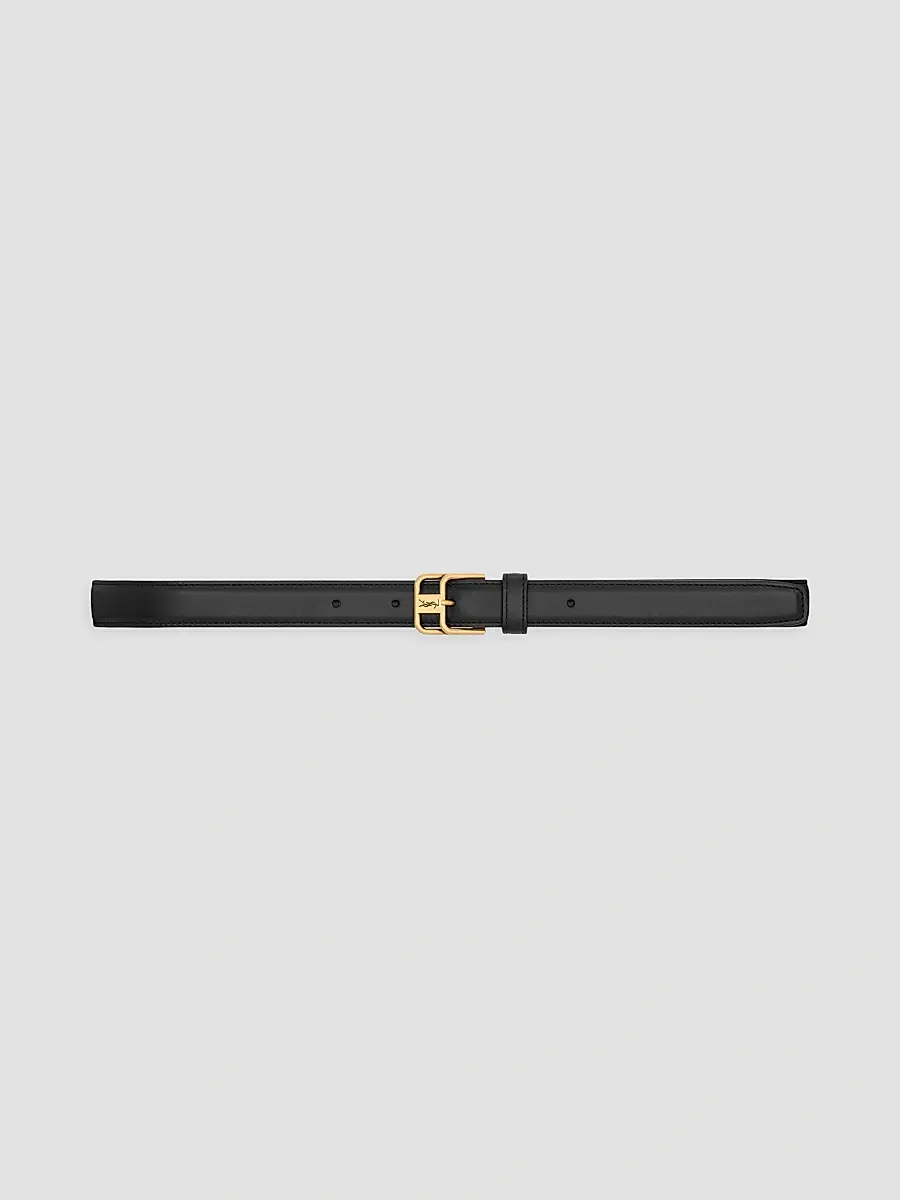 Saint Laurent Women's Cassandre Double-Buckle Thin Belt in Smooth Leather - Black | Thumbnail 3 Saint Laurent Women's Cassandre Double-Buckle Thin Belt in Smooth Leather - Black | Thumbnail 3