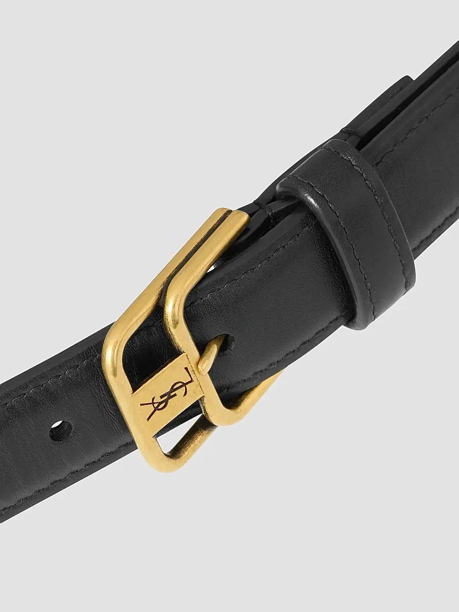 Saint Laurent Women's Cassandre Double-Buckle Thin Belt in Smooth Leather - Black | Thumbnail 4 Saint Laurent Women's Cassandre Double-Buckle Thin Belt in Smooth Leather - Black | Thumbnail 4