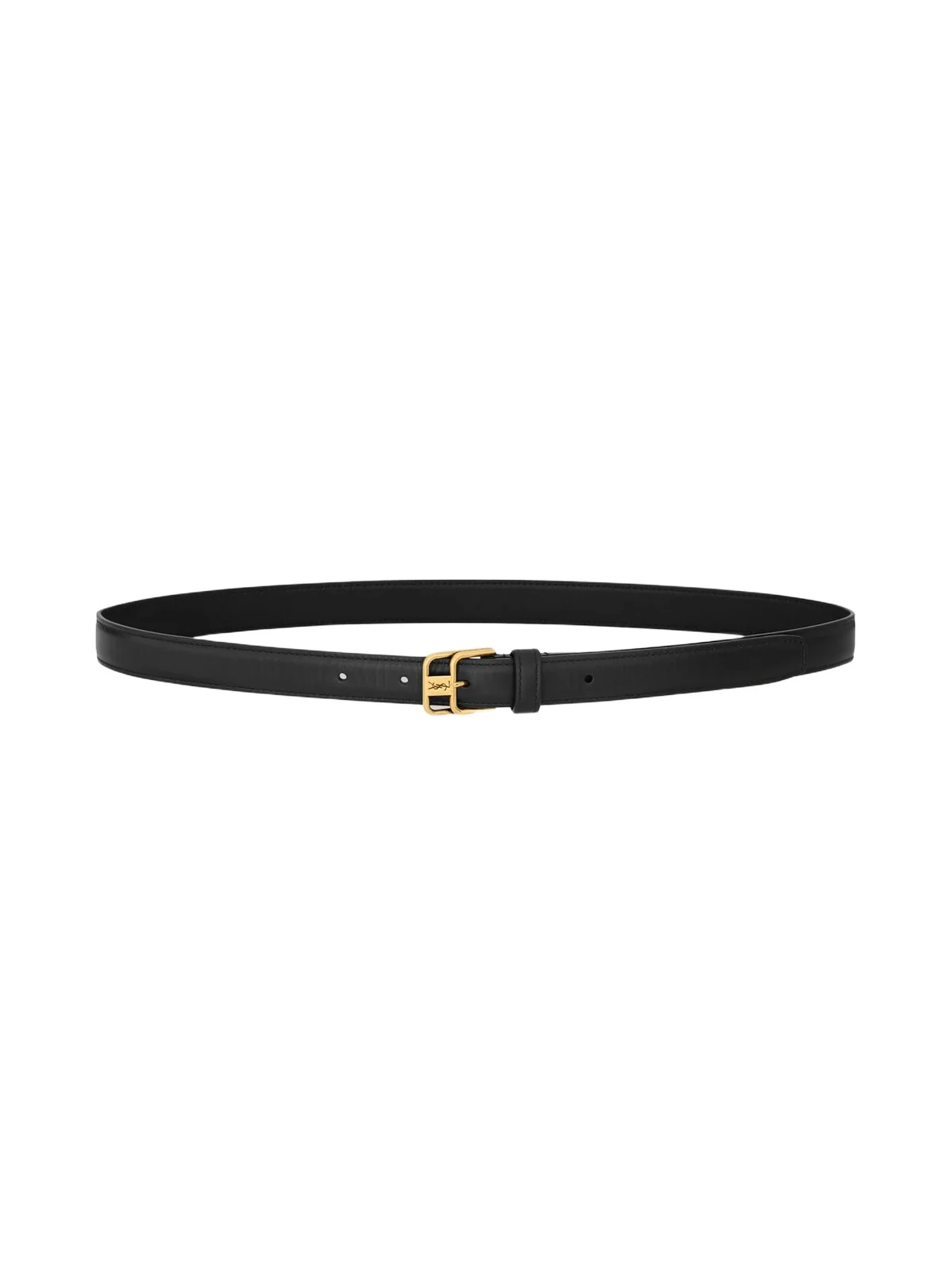 Saint Laurent Women's Cassandre Double-Buckle Thin Belt in Smooth Leather - Black