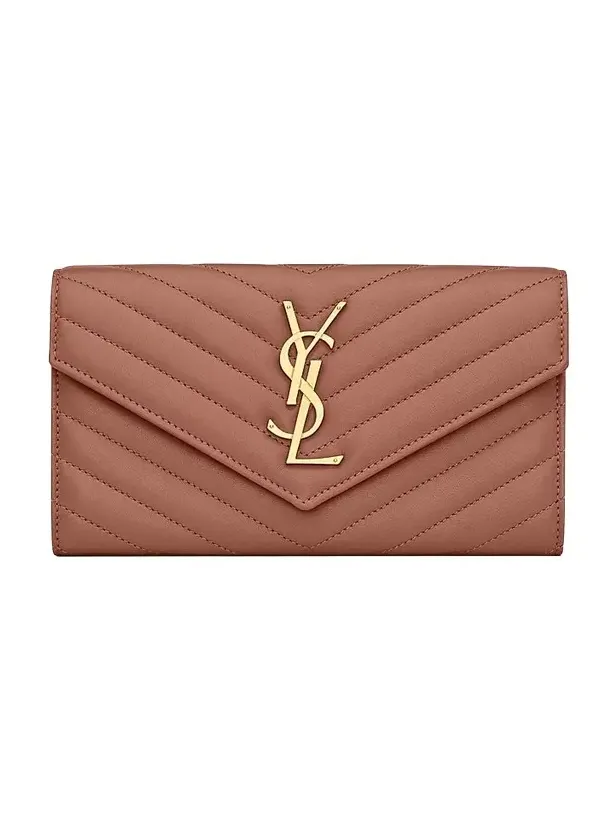 Women's Cassandre Matelassé Large Flap Wallet in Lambskin - Barely Pink