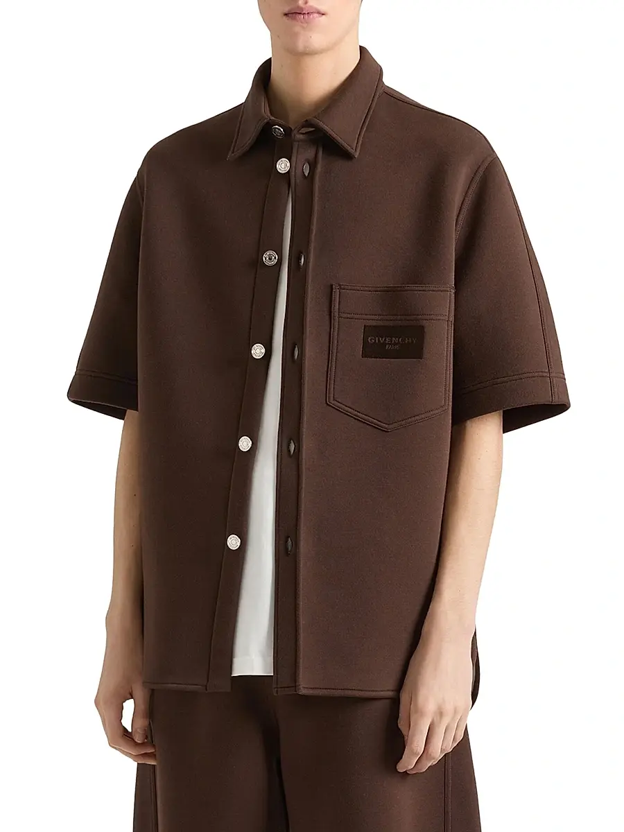 Givenchy Men's Shirt in Scuba with Paris Patch - Brown | Thumbnail 3 Givenchy Men's Shirt in Scuba with Paris Patch - Brown | Thumbnail 3