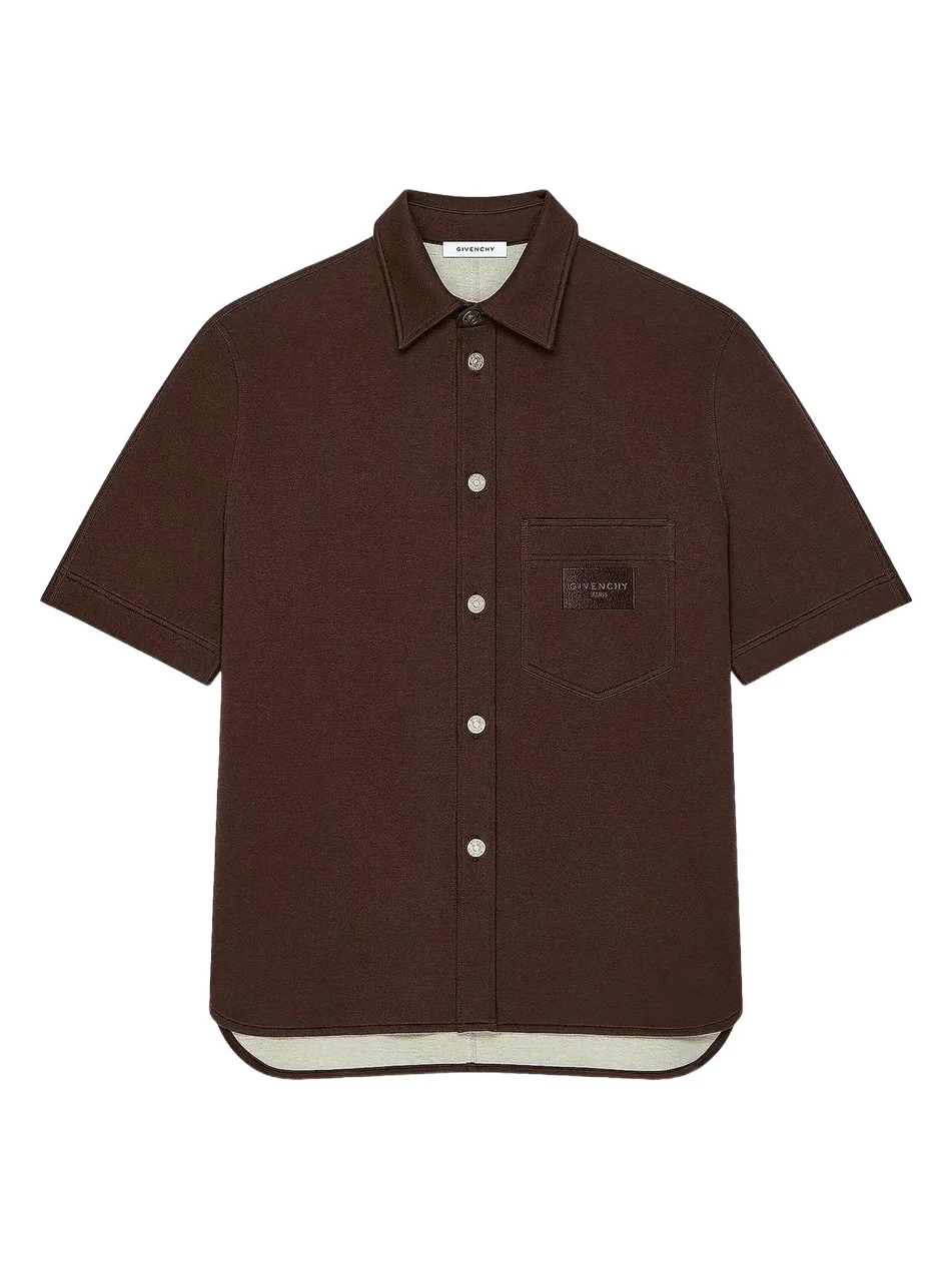 Givenchy Men's Shirt in Scuba with Paris Patch - Brown