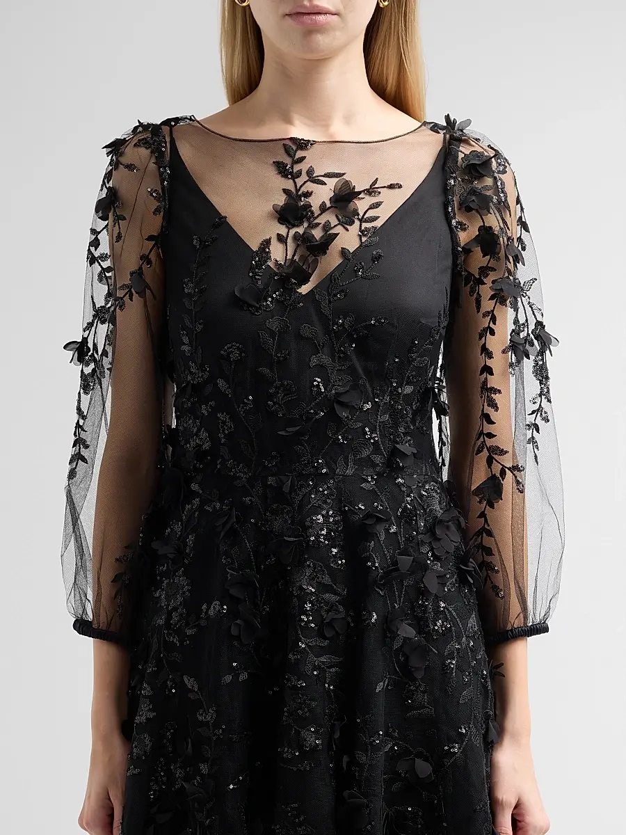 MAISON COMMON Women's Floral Embroidered Tulle Illusion Midi Dress | Thumbnail 5 MAISON COMMON Women's Floral Embroidered Tulle Illusion Midi Dress | Thumbnail 5