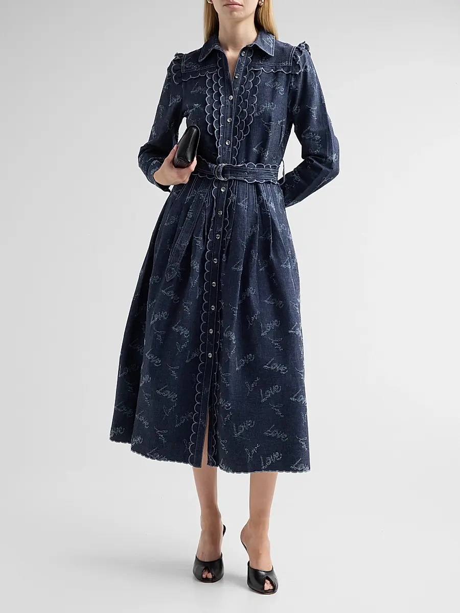 MAISON COMMON Women's Belted Embroidered Chambray Midi Shirtdress | Thumbnail 2 MAISON COMMON Women's Belted Embroidered Chambray Midi Shirtdress | Thumbnail 2