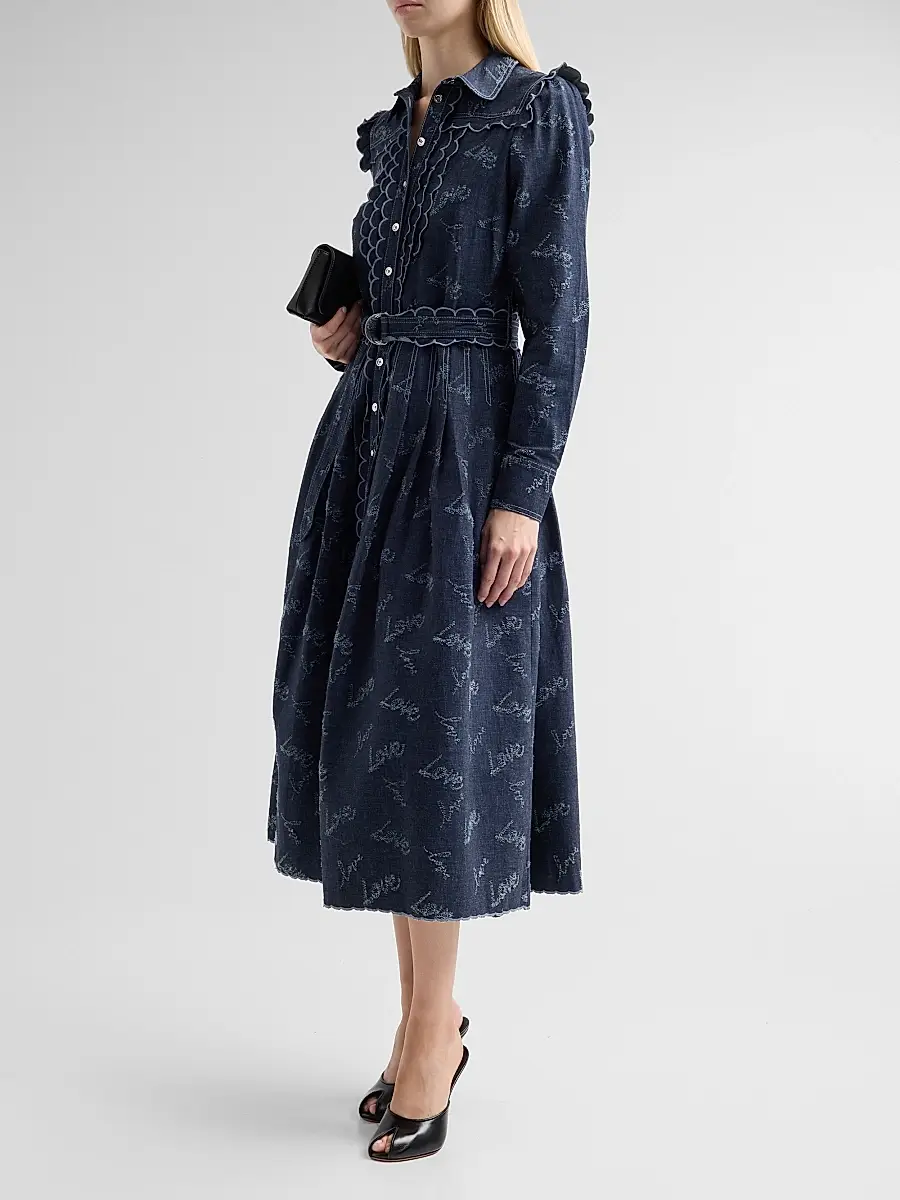 MAISON COMMON Women's Belted Embroidered Chambray Midi Shirtdress | Thumbnail 4 MAISON COMMON Women's Belted Embroidered Chambray Midi Shirtdress | Thumbnail 4
