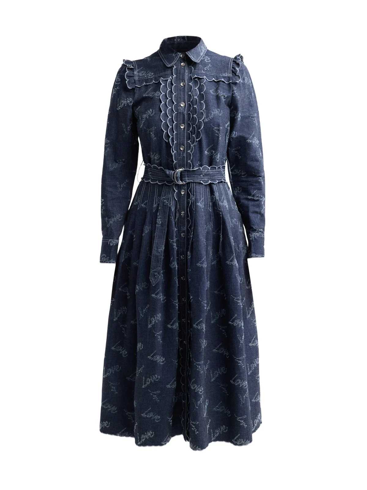 MAISON COMMON Women's Belted Embroidered Chambray Midi Shirtdress