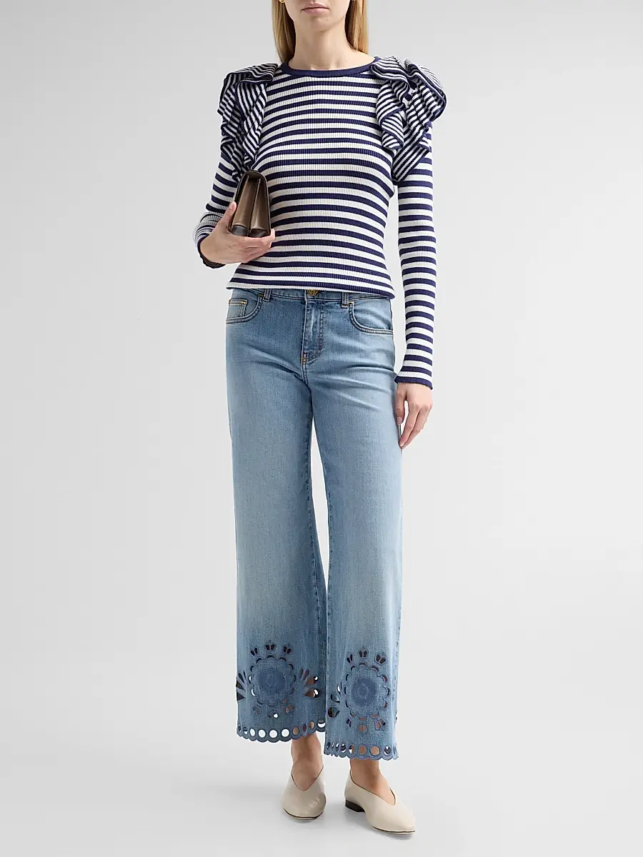 MAISON COMMON Women's Ruffle-Shoulder Stripe Cotton Top | Thumbnail 2 MAISON COMMON Women's Ruffle-Shoulder Stripe Cotton Top | Thumbnail 2