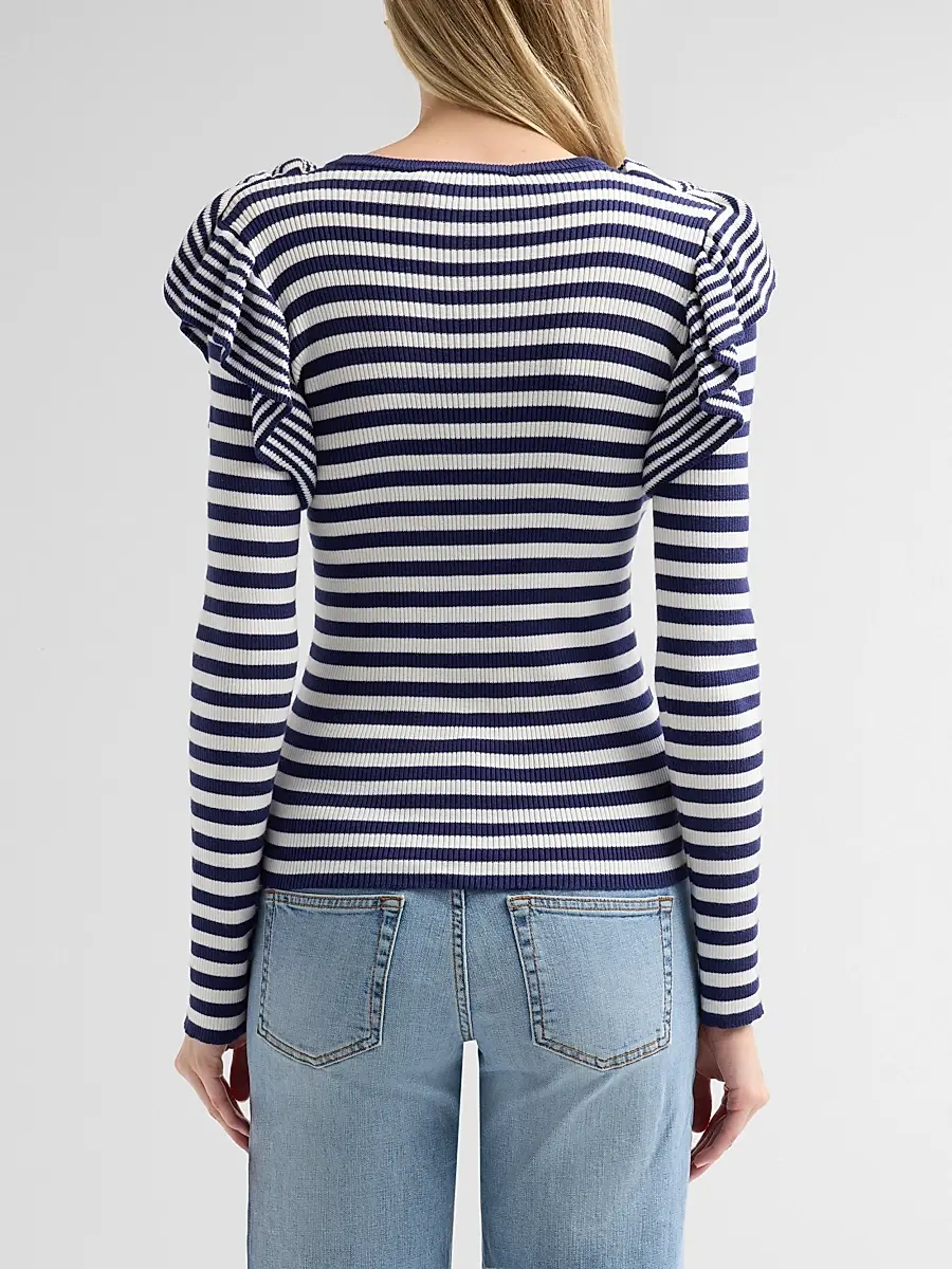 MAISON COMMON Women's Ruffle-Shoulder Stripe Cotton Top | Thumbnail 3 MAISON COMMON Women's Ruffle-Shoulder Stripe Cotton Top | Thumbnail 3