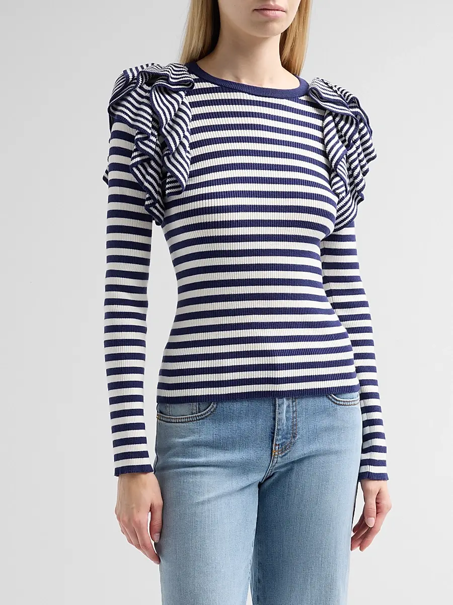MAISON COMMON Women's Ruffle-Shoulder Stripe Cotton Top | Thumbnail 4 MAISON COMMON Women's Ruffle-Shoulder Stripe Cotton Top | Thumbnail 4