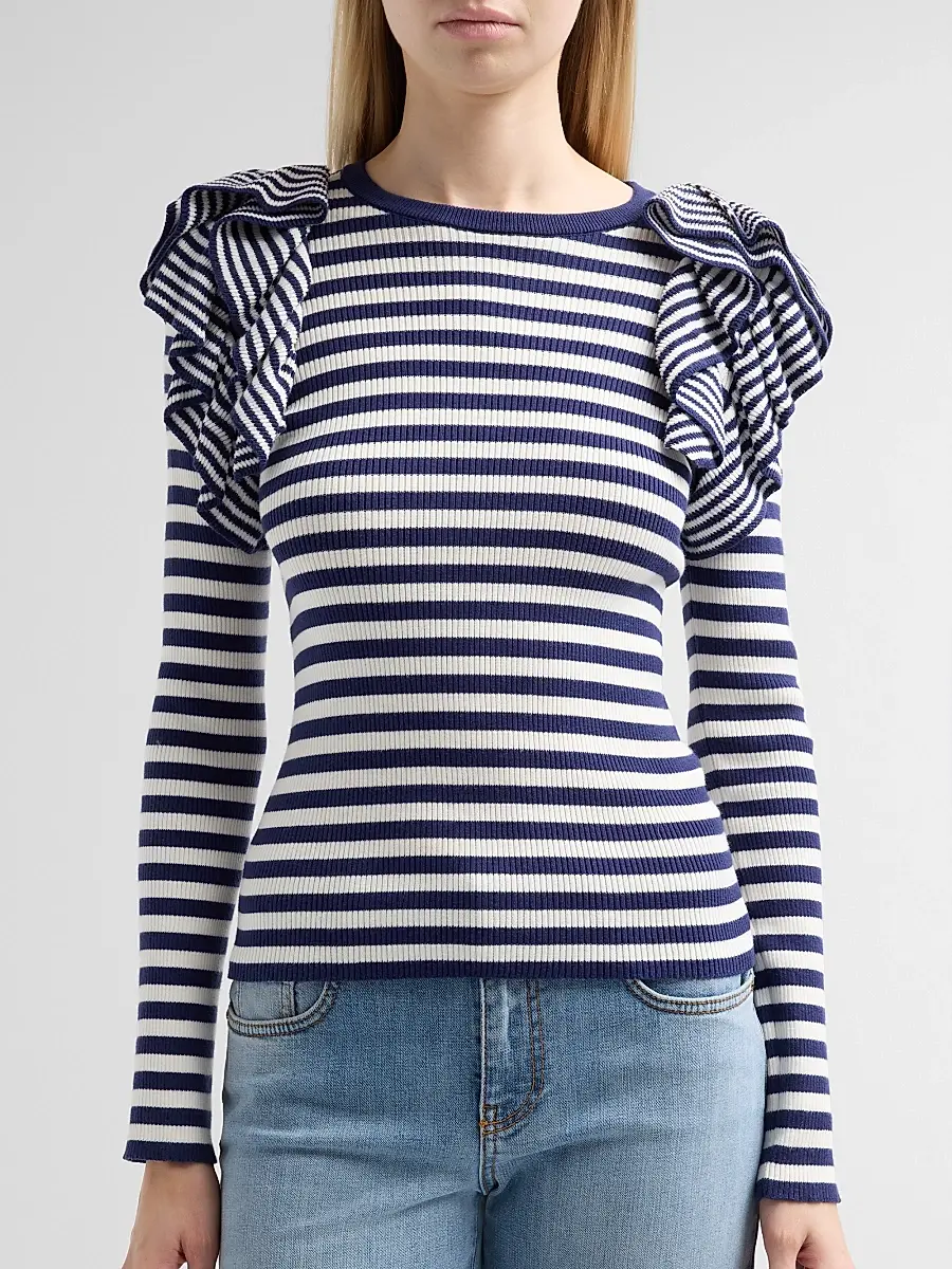 MAISON COMMON Women's Ruffle-Shoulder Stripe Cotton Top | Thumbnail 5 MAISON COMMON Women's Ruffle-Shoulder Stripe Cotton Top | Thumbnail 5