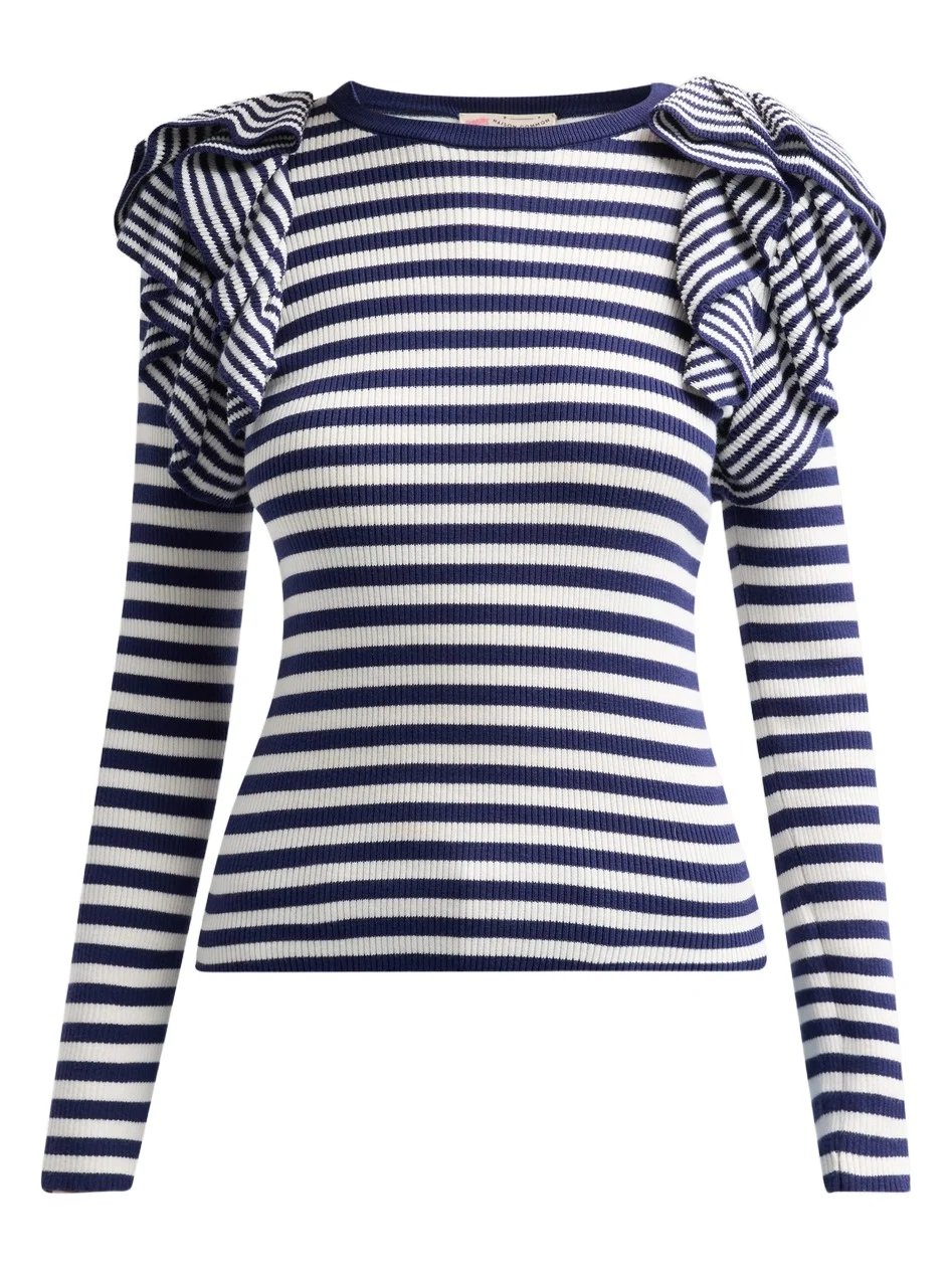 MAISON COMMON Women's Ruffle-Shoulder Stripe Cotton Top