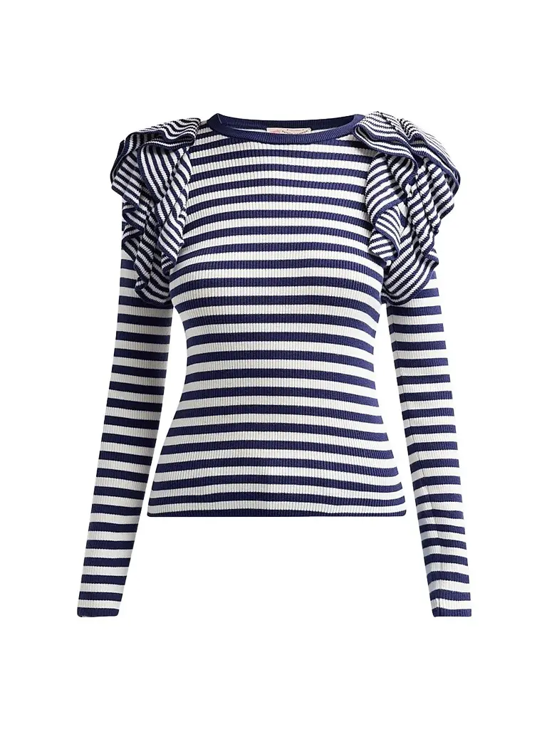 MAISON COMMON Women's Ruffle-Shoulder Stripe Cotton Top