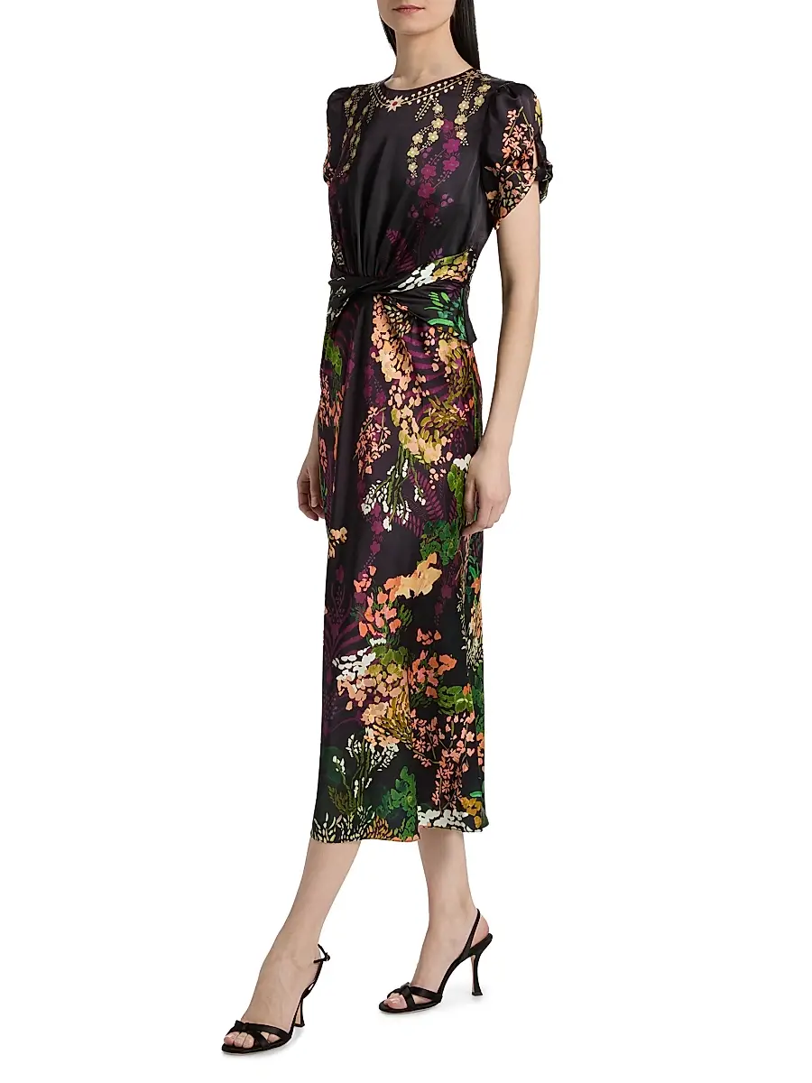 Saloni Women's Gwen Floral Satin Midi-Dress | Thumbnail 4 Saloni Women's Gwen Floral Satin Midi-Dress | Thumbnail 4