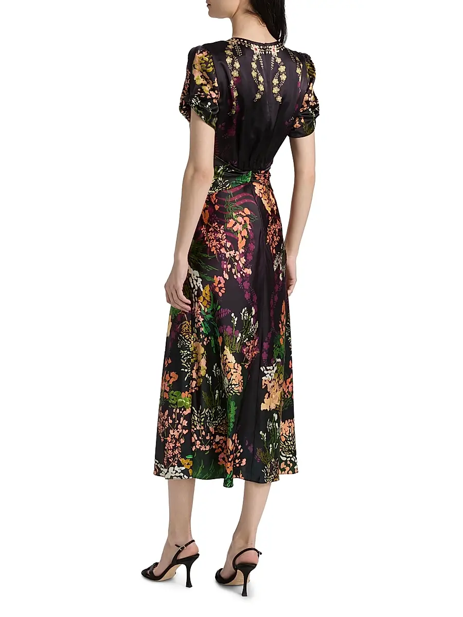 Saloni Women's Gwen Floral Satin Midi-Dress | Thumbnail 5 Saloni Women's Gwen Floral Satin Midi-Dress | Thumbnail 5