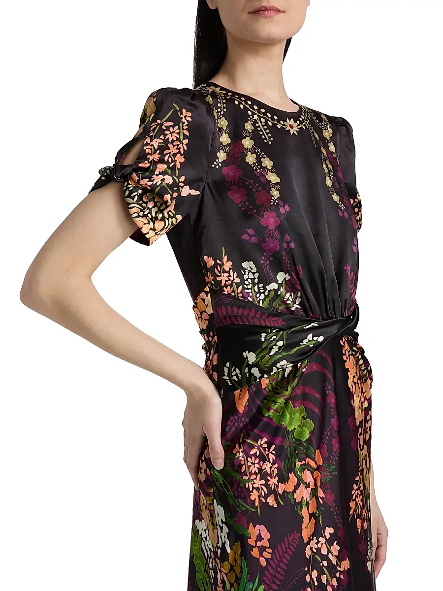 Saloni Women's Gwen Floral Satin Midi-Dress | Thumbnail 6 Saloni Women's Gwen Floral Satin Midi-Dress | Thumbnail 6