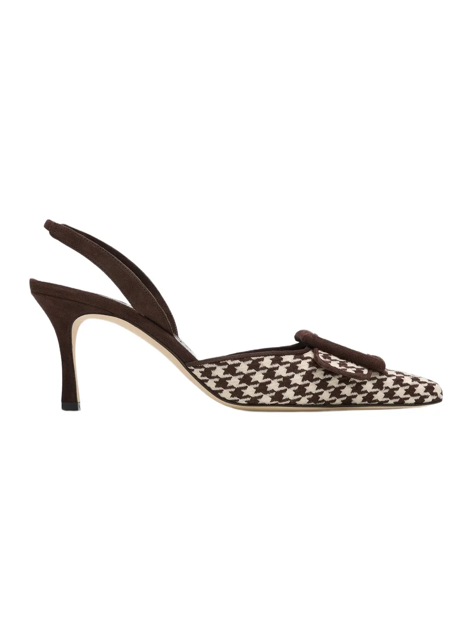 Manolo Blahnik Women's Mayslibi 70MM Houndstooth Slingback Pumps