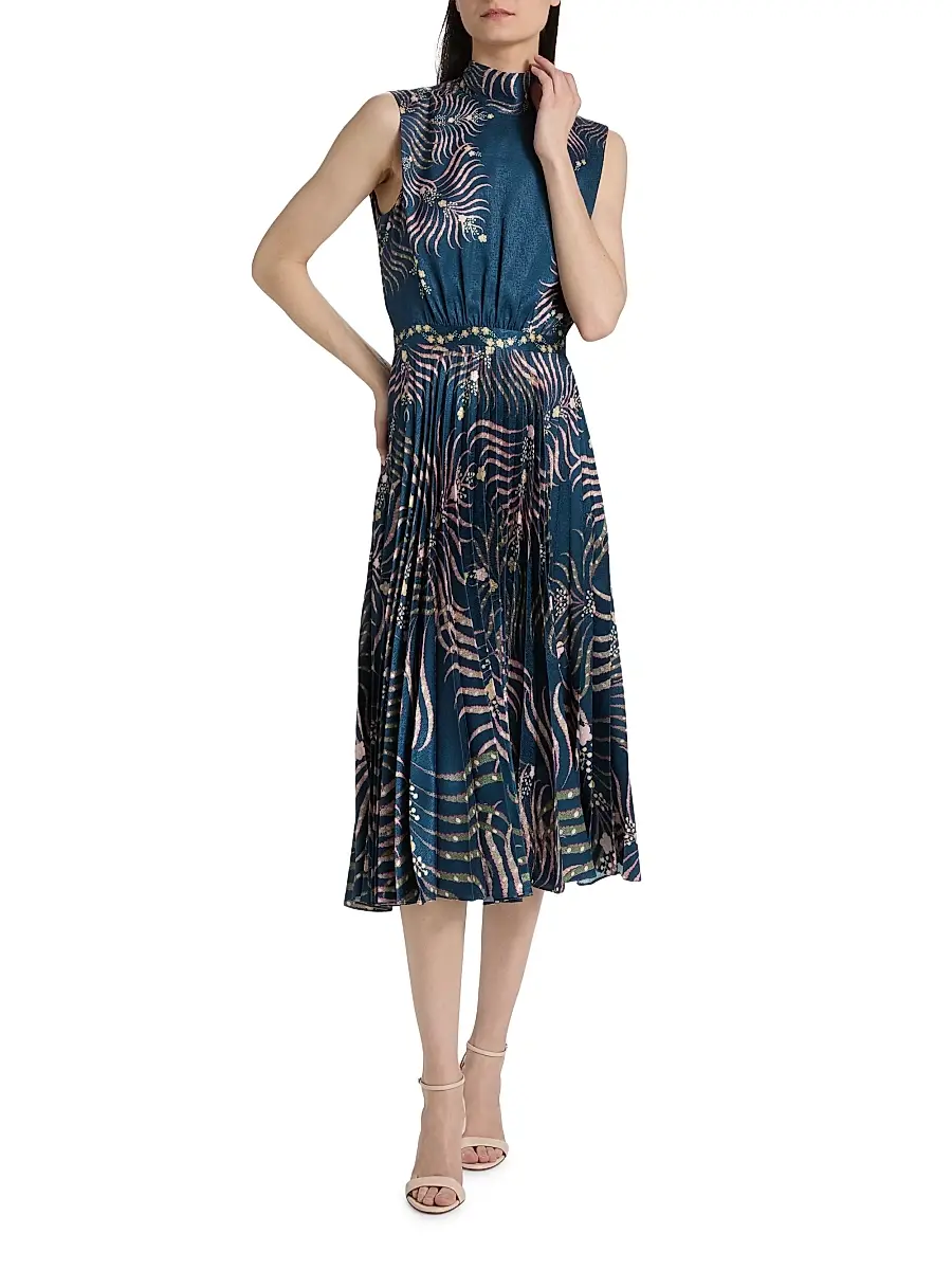 Saloni Women's Fleur Pleated Satin Midi Dress | Thumbnail 2 Saloni Women's Fleur Pleated Satin Midi Dress | Thumbnail 2