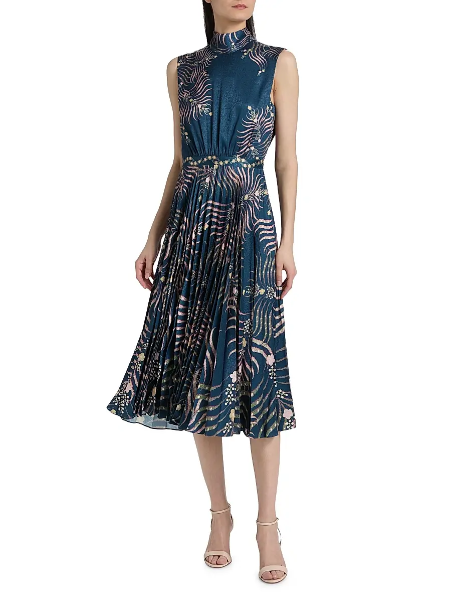 Saloni Women's Fleur Pleated Satin Midi Dress | Thumbnail 3 Saloni Women's Fleur Pleated Satin Midi Dress | Thumbnail 3