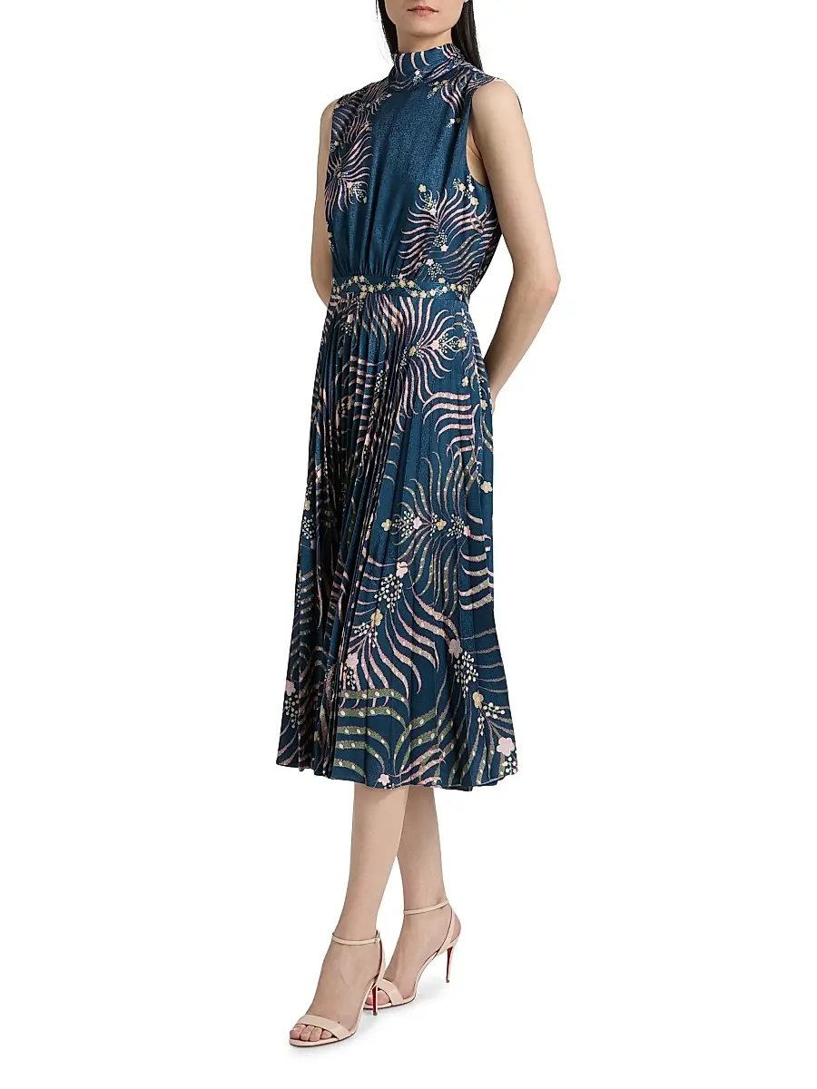 Saloni Women's Fleur Pleated Satin Midi Dress | Thumbnail 4 Saloni Women's Fleur Pleated Satin Midi Dress | Thumbnail 4