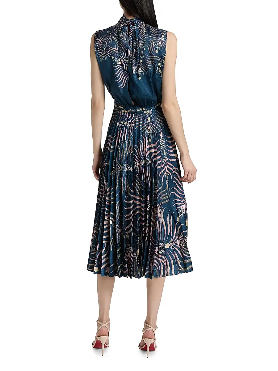 Saloni Women's Fleur Pleated Satin Midi Dress | Thumbnail 5 Saloni Women's Fleur Pleated Satin Midi Dress | Thumbnail 5