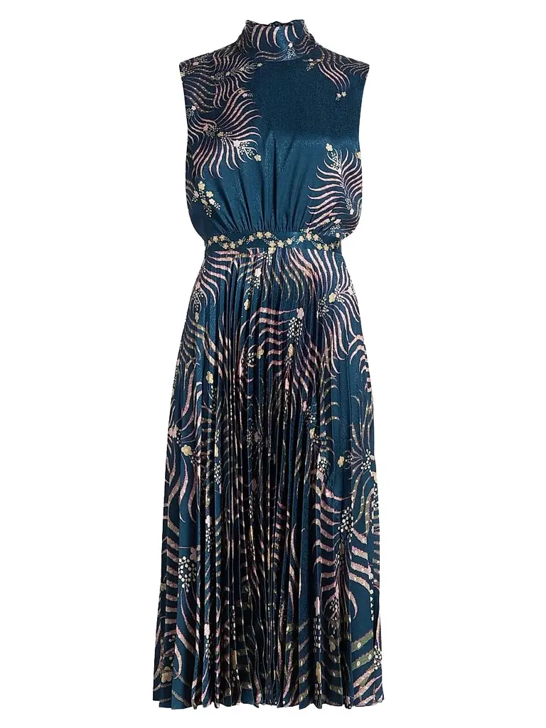 Women's Fleur Pleated Satin Midi Dress Women's Fleur Pleated Satin Midi Dress