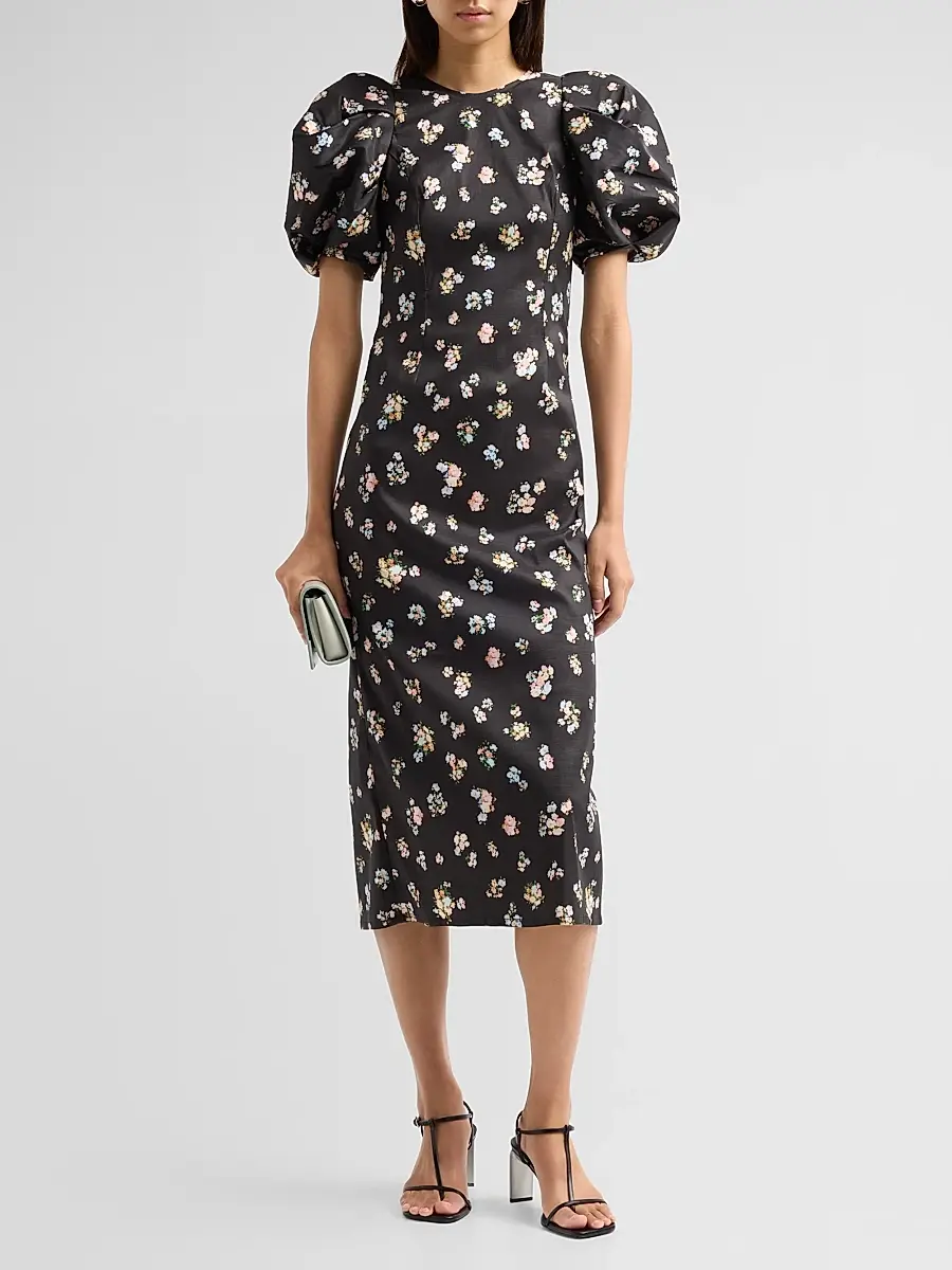 Kika Vargas Women's Anja Floral Taffeta Crewneck Midi-Dress | Thumbnail 2 Kika Vargas Women's Anja Floral Taffeta Crewneck Midi-Dress | Thumbnail 2