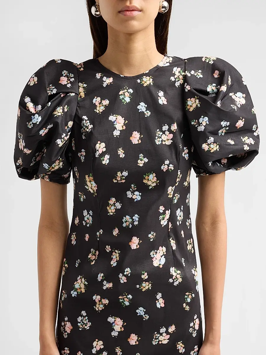 Kika Vargas Women's Anja Floral Taffeta Crewneck Midi-Dress | Thumbnail 5 Kika Vargas Women's Anja Floral Taffeta Crewneck Midi-Dress | Thumbnail 5