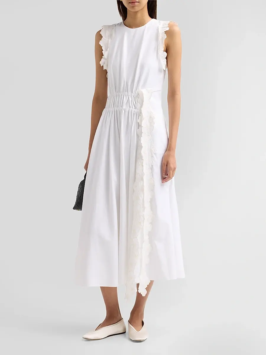 Kika Vargas Women's Hanna Appliqué Cotton-Blend Ruched Midi-Dress | Thumbnail 4 Kika Vargas Women's Hanna Appliqué Cotton-Blend Ruched Midi-Dress | Thumbnail 4