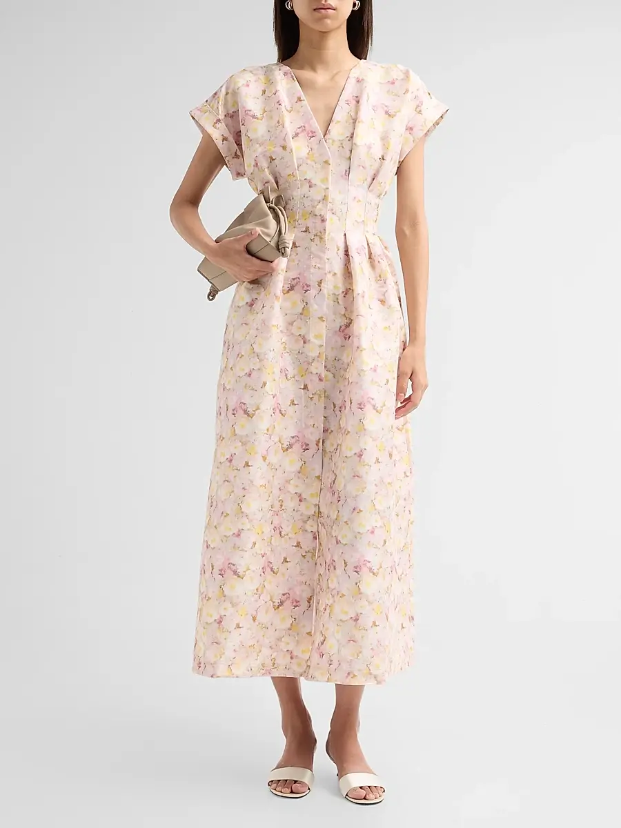Kika Vargas Women's Tsige Peony Print Taffeta Midi Dress | Thumbnail 2 Kika Vargas Women's Tsige Peony Print Taffeta Midi Dress | Thumbnail 2