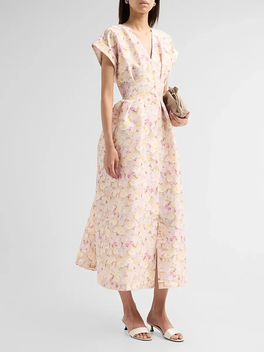 Kika Vargas Women's Tsige Peony Print Taffeta Midi Dress | Thumbnail 4 Kika Vargas Women's Tsige Peony Print Taffeta Midi Dress | Thumbnail 4