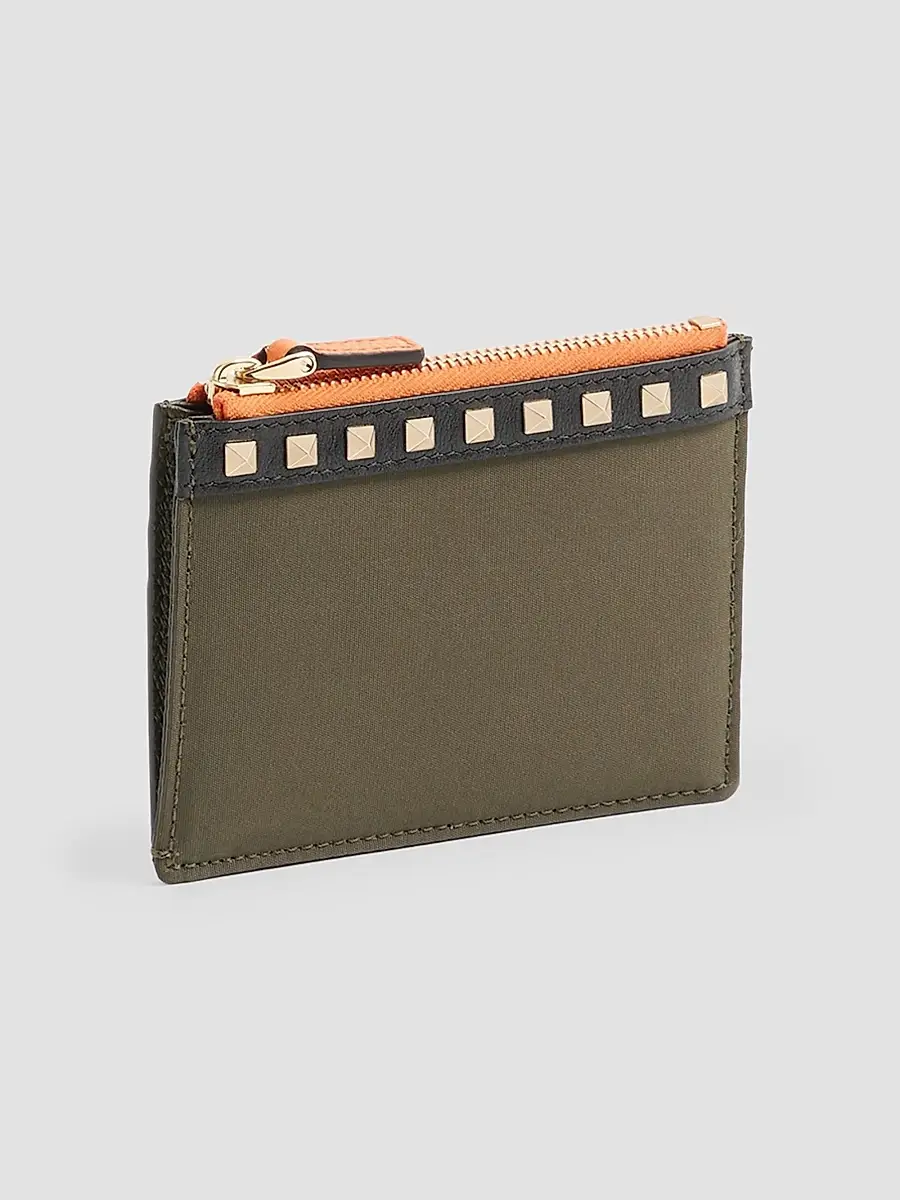 Valentino Men's Stud Up Coin Purse and Cardholder in Nylon and Grainy Calfskin - Olive Green | Thumbnail 3 Valentino Men's Stud Up Coin Purse and Cardholder in Nylon and Grainy Calfskin - Olive Green | Thumbnail 3