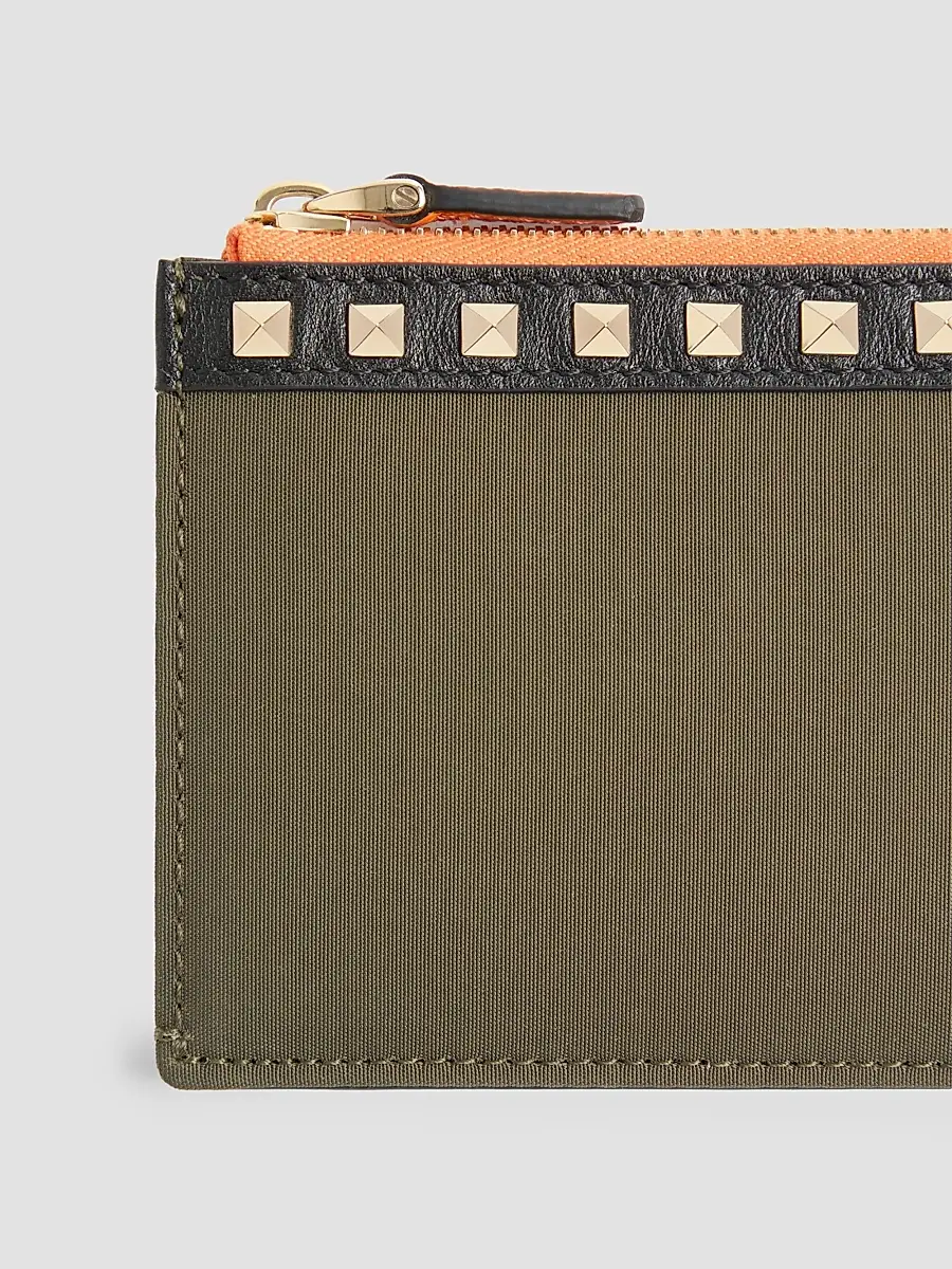 Valentino Men's Stud Up Coin Purse and Cardholder in Nylon and Grainy Calfskin - Olive Green | Thumbnail 4 Valentino Men's Stud Up Coin Purse and Cardholder in Nylon and Grainy Calfskin - Olive Green | Thumbnail 4