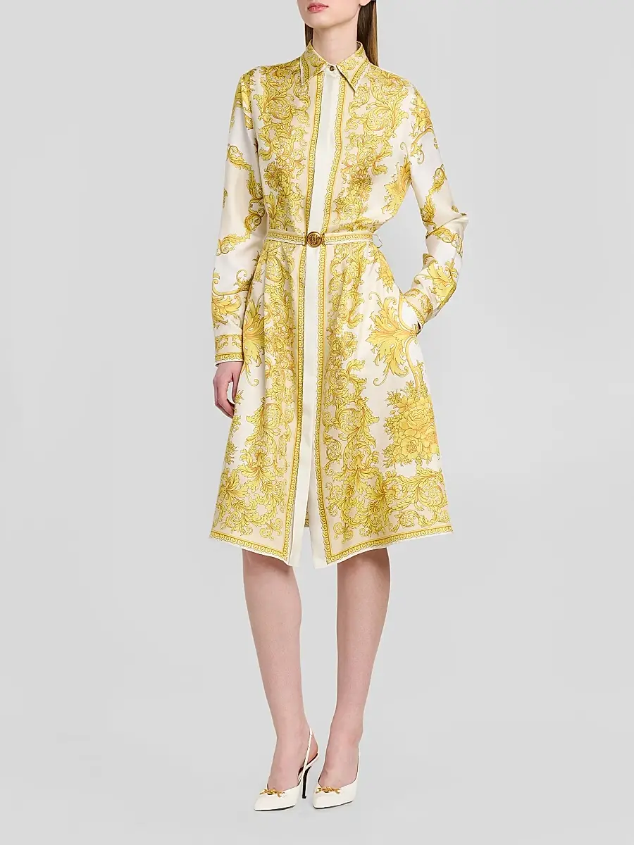 Versace Women's Baroque-Print Silk Twill Midi Shirtdress | Thumbnail 4 Versace Women's Baroque-Print Silk Twill Midi Shirtdress | Thumbnail 4
