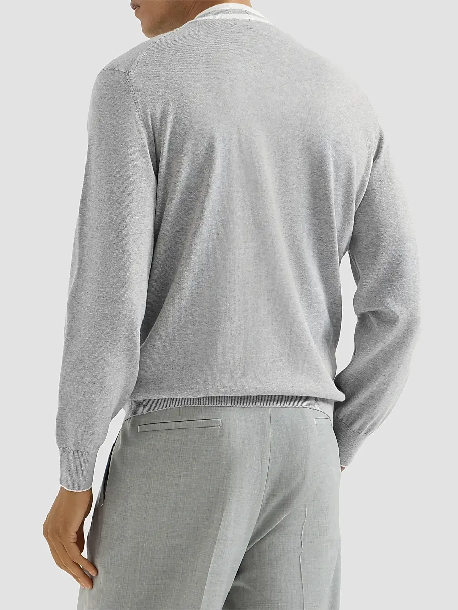 Brunello Cucinelli Men's Cotton Cardigan with Logo - Grey | Thumbnail 4 Brunello Cucinelli Men's Cotton Cardigan with Logo - Grey | Thumbnail 4