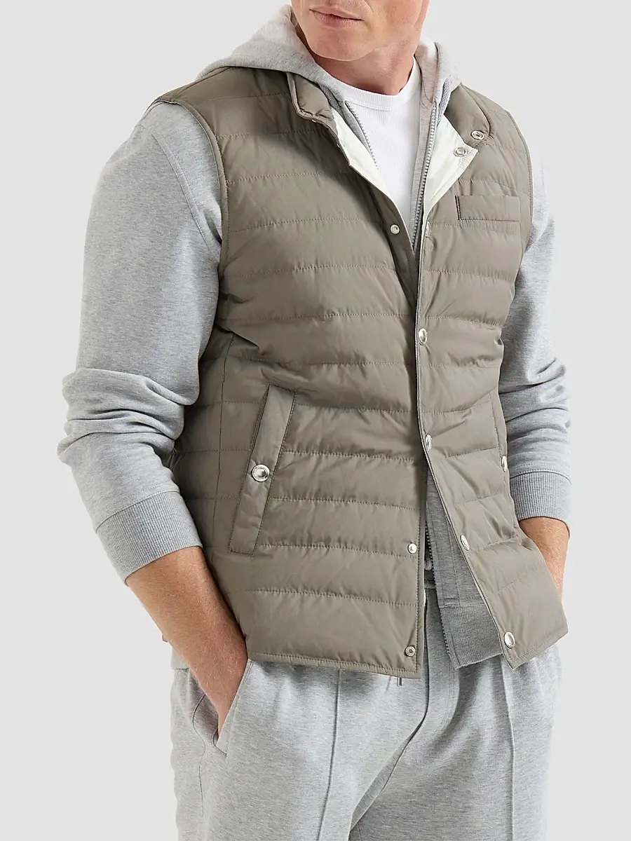 Brunello Cucinelli Men's Lightweight Techno Fabric Down Vest | Thumbnail 3 Brunello Cucinelli Men's Lightweight Techno Fabric Down Vest | Thumbnail 3