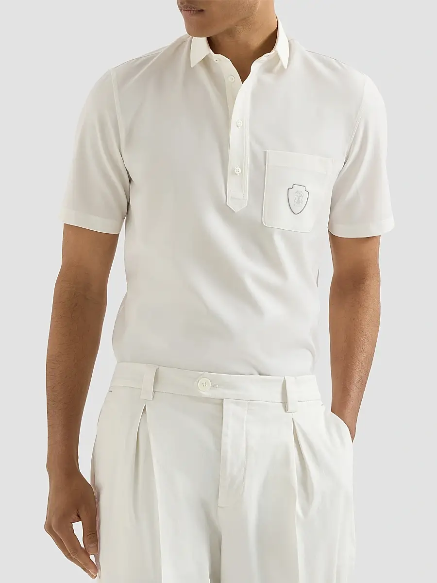 Brunello Cucinelli Men's Lightweight Virgin Wool Polo Shirt | Thumbnail 4 Brunello Cucinelli Men's Lightweight Virgin Wool Polo Shirt | Thumbnail 4