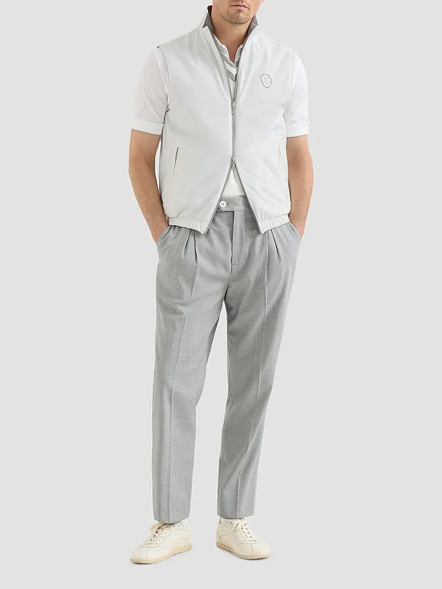 Brunello Cucinelli Men's Cotton Knit Vest with Logo - Panama | Thumbnail 2 Brunello Cucinelli Men's Cotton Knit Vest with Logo - Panama | Thumbnail 2